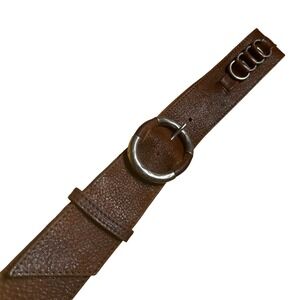 Garuglieri Wide Round Buckle Leather Belt Brown Silver Made in Italy Sz L 34-38